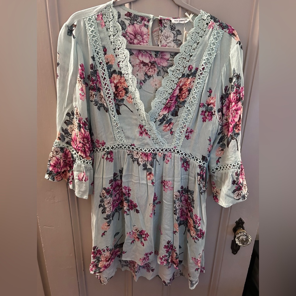 Blu Pepper Floral Lace Trim Women's Top